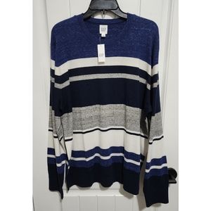 Mens GAP striped crew neck sweater blue gray white NEW NWT XL crewneck